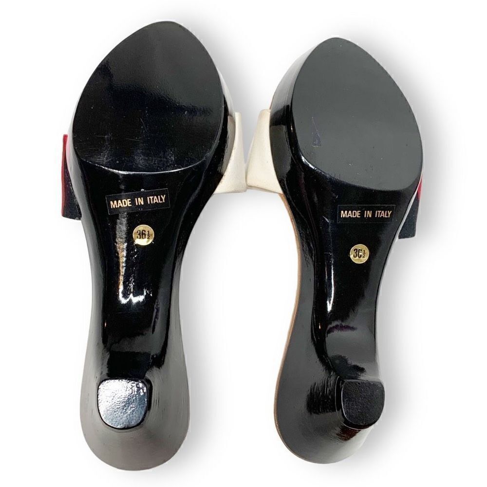 Burberry Vintage Tan Black Cream Red Wooden Heeled Sandals Women’s Size 36.5 (6) - Picture 5 of 8